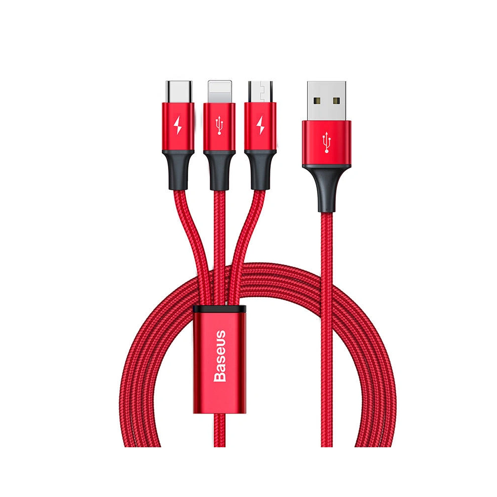 Hurtownia GSM - Kabel USB Rapid Series 3-in-1 do USB-C / Lightning / Micro 1.2m (červený) - BSU4158 - {ean13} - Hurt