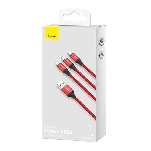 Kabel USB Rapid Series 3-in-1 do USB-C / Lightning / Micro 1.2m (czerwony)