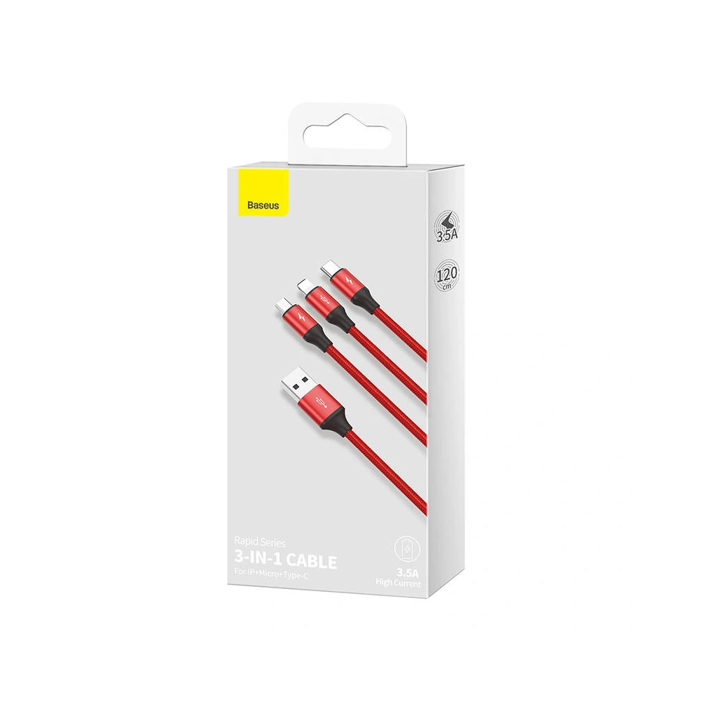 Hurtownia GSM - Kabel USB Rapid Series 3-in-1 do USB-C / Lightning / Micro 1.2m (červený) - BSU4158 - {ean13} - Hurt