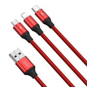 Hurtownia GSM - USB Rapid Series 3 az 1-ben kábel USB-C / Lightning / Micro 1.2m (piros) - BSU4158 - {ean13} - Hurt