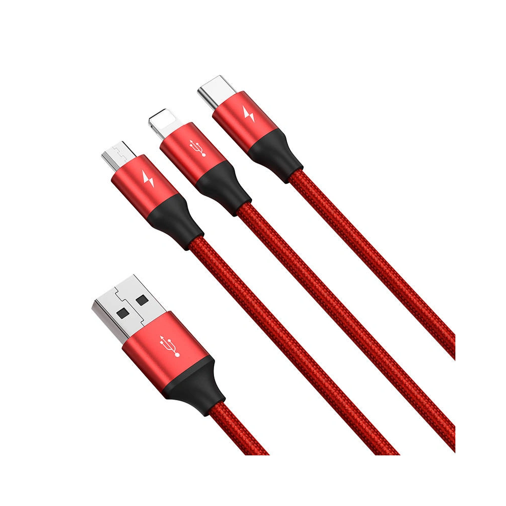 Hurtownia GSM - Kabel USB Rapid Series 3-in-1 do USB-C / Lightning / Micro 1.2m (červený) - BSU4158 - {ean13} - Hurt