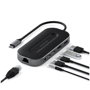 Hurtownia GSM - Adapter Satechi Multiport Adapter USB-C (2x UBS-C, USB-A, 8K HDMI, 2.5G Ethernet, jack port) (space gray) - STH43 - {ean13} - Hurt