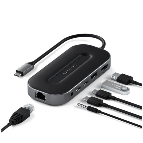 Adapter Satechi Multiport Adapter USB-C (2x UBS-C, USB-A, 8K HDMI, 2.5G Ethernet, jack port) (space gray)