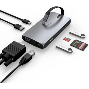 Hurtownia GSM - Adapter Satechi Multiport Adapter USB-C (USB-C, 2x USB-A, HDMI, VGA, Ethernet, czytnik kart) (silver) - STH44 - {ean13} - Hurt