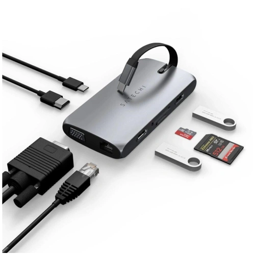 Adapter Satechi Multiport Adapter USB-C (USB-C, 2x USB-A, HDMI, VGA, Ethernet, czytnik kart) (silver)
