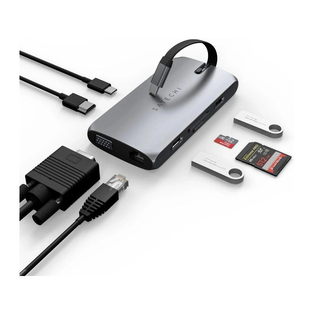 Hurtownia GSM - Adapter Satechi Multiport Adapter USB-C (USB-C, 2x USB-A, HDMI, VGA, Ethernet, kártyaolvasó) (ezüst) - STH44 - {ean13} - Hurt