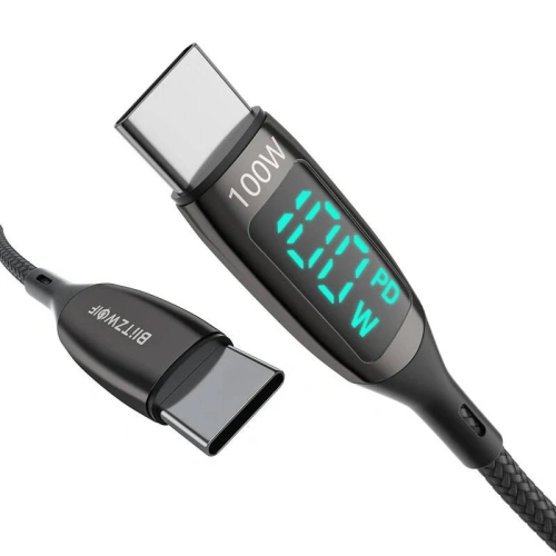 Kabel BlitzWolf BW-TC23 USB-C/USB-C z wyświetlaczem, 100W, 1.8m (czarny)