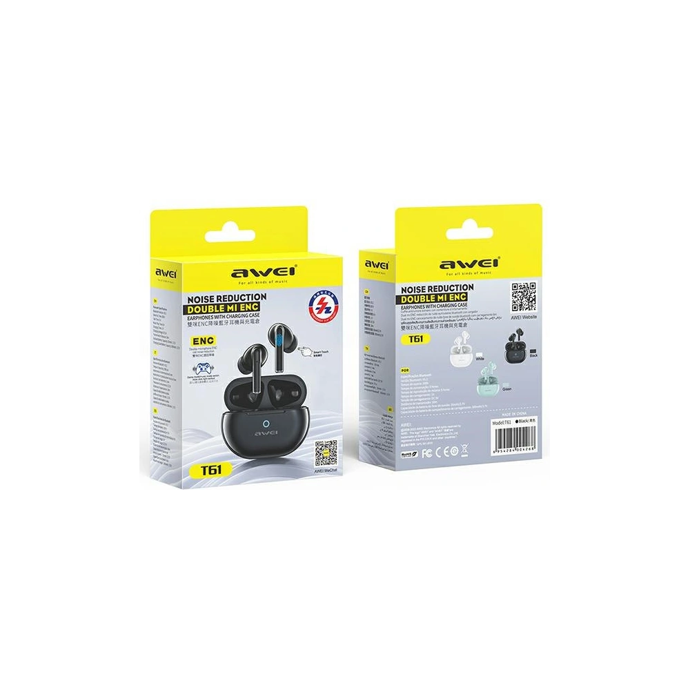 Hurtownia GSM - Sluchátka TWS AWEI T61 Bluetooth 5.3 + dokovací stanice černá/black - AWEI146 - {ean13} - Hurt