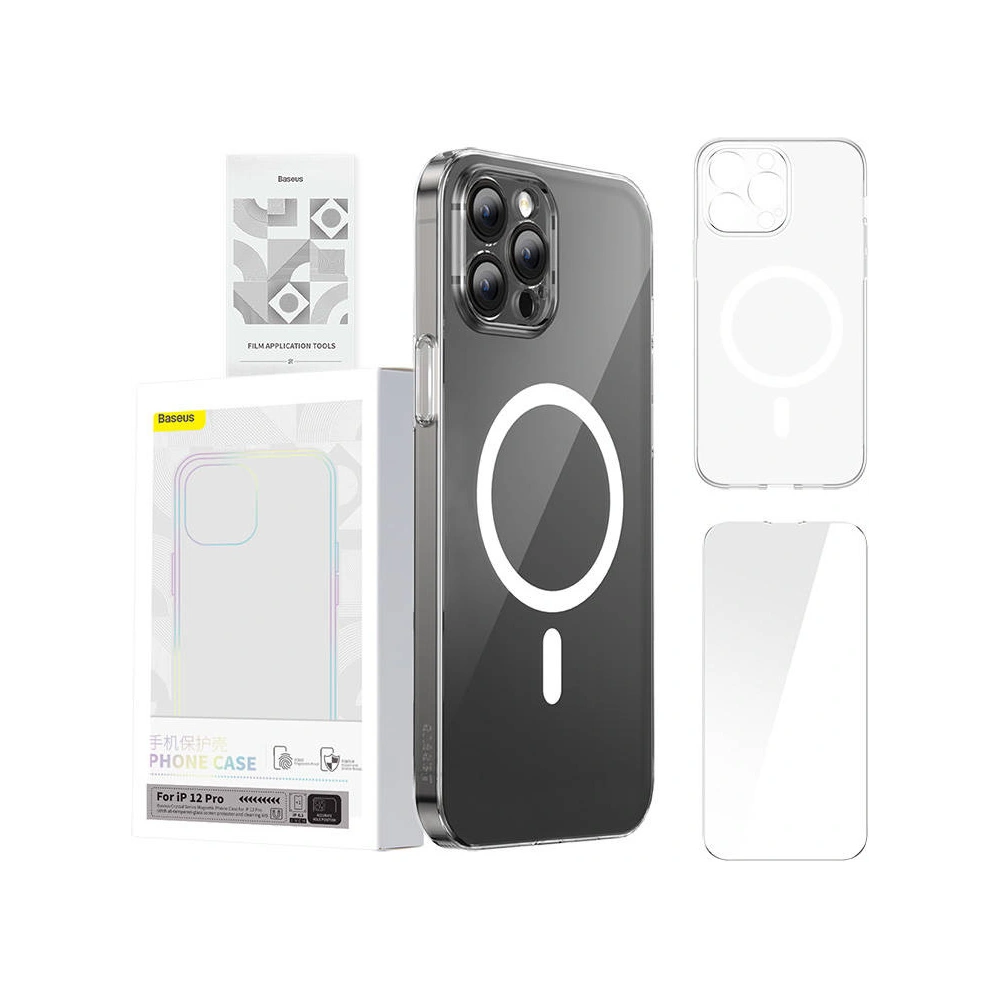 Hurtownia GSM - Etui Baseus Magnetic Crystal Clear Apple iPhone 12 Pro (průhledné) + tvrzené sklo + čisticí sada - BSU4174 - {ean13} - Hurt