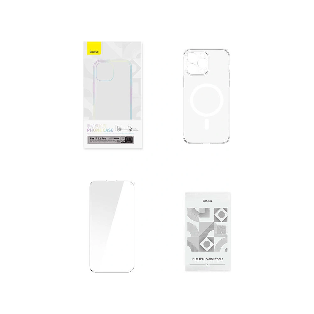Hurtownia GSM - Etui Baseus Magnetic Crystal Clear Apple iPhone 12 Pro (průhledné) + tvrzené sklo + čisticí sada - BSU4174 - {ean13} - Hurt