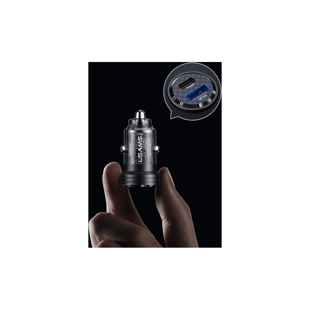 Încărcător auto USAMS C35 USB-A+USB-C 45W Încărcare rapidă negru (US-CC175)