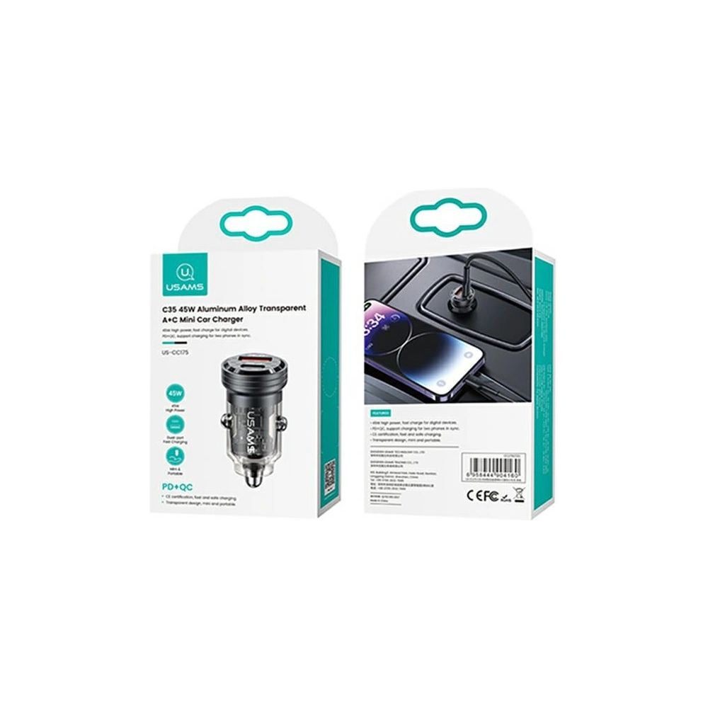 Hurtownia GSM - USAMS C35 autós töltő USB-A+USB-C 45W Gyors Töltés fekete (US-CC175) - USA964 - {ean13} - Hurt