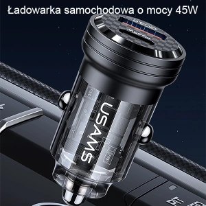Hurtownia GSM - Ładowarka samochodowa USAMS C35 USB-A+USB-C 45W Fast Charge fioletowy/purple (US-CC175) - USA965 - {ean13} - Hurt
