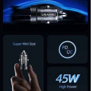 Hurtownia GSM - Auto nabíječka USAMS C35 USB-A+USB-C 45W Rychlé nabíjení fialová/purple (US-CC175) - USA965 - {ean13} - Hurt