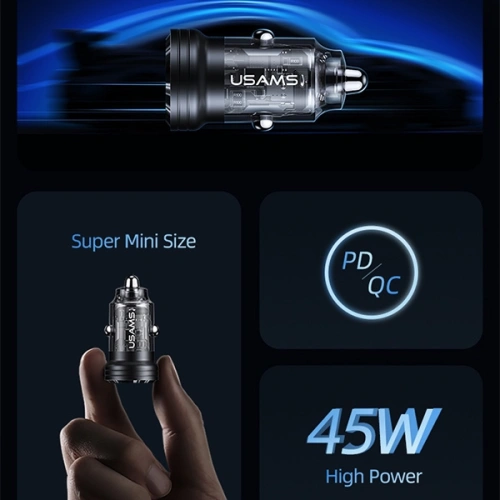 Ładowarka samochodowa USAMS C35 USB-A+USB-C 45W Fast Charge fioletowy/purple (US-CC175)