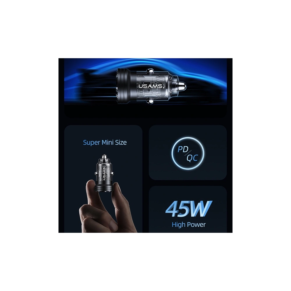 Hurtownia GSM - Încărcător auto USAMS C35 USB-A+USB-C 45W Încărcare rapidă violet/purple (US-CC175) - USA965 - {ean13} - Hurt