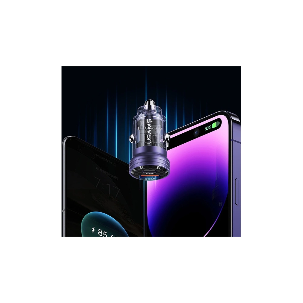 Hurtownia GSM - Încărcător auto USAMS C35 USB-A+USB-C 45W Încărcare rapidă violet/purple (US-CC175) - USA965 - {ean13} - Hurt