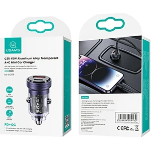 Hurtownia GSM - USAMS C35 USB-A+USB-C 45W Gyors Töltő Autós Töltő lila/purple (US-CC175) - USA965 - {ean13} - Hurt