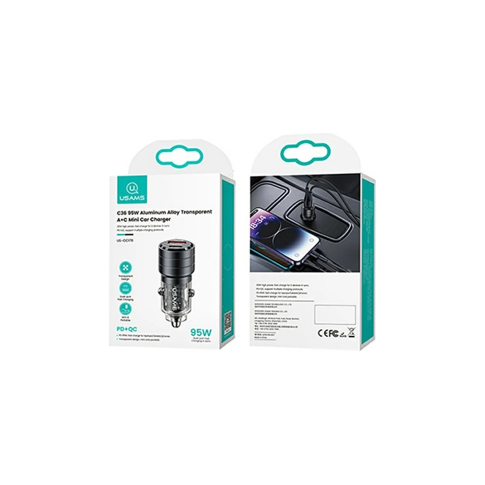 Hurtownia GSM - Nabíječka do auta USAMS C36 USB-A+USB-C 95W Rychlé nabíjení černá/black (US-CC176) - USA966 - {ean13} - Hurt