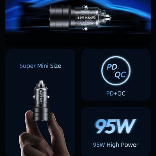 Ładowarka samochodowa USAMS C36 USB-A+USB-C 95W Fast Charge fioletowy/purple (US-CC176)