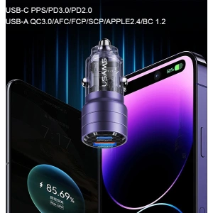 Hurtownia GSM - USAMS C36 USB-A+USB-C 95W Gyors Töltő Autós Töltő lila/purple (US-CC176) - USA967 - {ean13} - Hurt