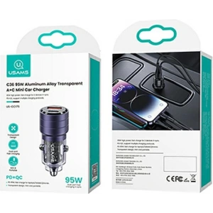Hurtownia GSM - USAMS C36 USB-A+USB-C 95W Gyors Töltő Autós Töltő lila/purple (US-CC176) - USA967 - {ean13} - Hurt