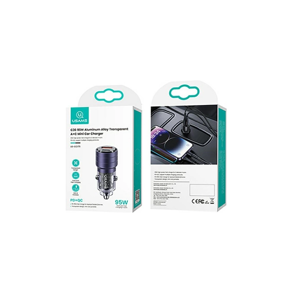 Hurtownia GSM - Încărcător auto USAMS C36 USB-A+USB-C 95W Încărcare rapidă violet/purple (US-CC176) - USA967 - {ean13} - Hurt
