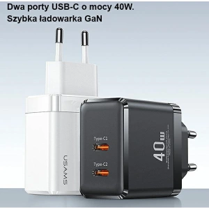 Hurtownia GSM - Síťová nabíječka USAMS 2xUSB-C T54 40W PD Rychlé nabíjení bílá/white (US-CC172) - USA968 - {ean13} - Hurt