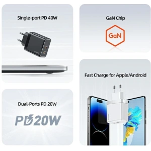Hurtownia GSM - Síťová nabíječka USAMS 2xUSB-C T54 40W PD Rychlé nabíjení bílá/white (US-CC172) - USA968 - {ean13} - Hurt