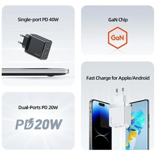 Ładowarka sieciowa USAMS 2xUSB-C T54 40W PD Fast Charging biały/white (US-CC172)