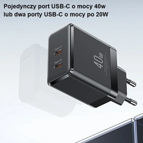 Ładowarka sieciowa USAMS 2xUSB-C T54 40W PD Fast Charging biały/white (US-CC172)