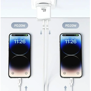 Hurtownia GSM - Síťová nabíječka USAMS 2xUSB-C T54 40W PD Rychlé nabíjení bílá/white (US-CC172) - USA968 - {ean13} - Hurt