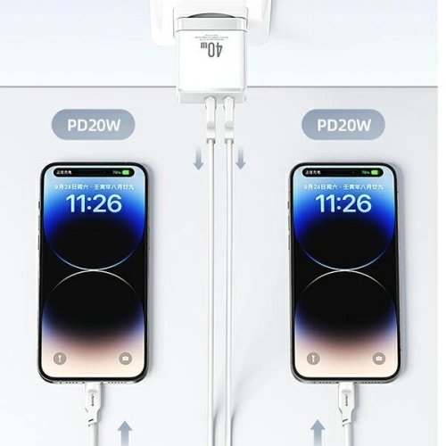Ładowarka sieciowa USAMS 2xUSB-C T54 40W PD Fast Charging biały/white (US-CC172)