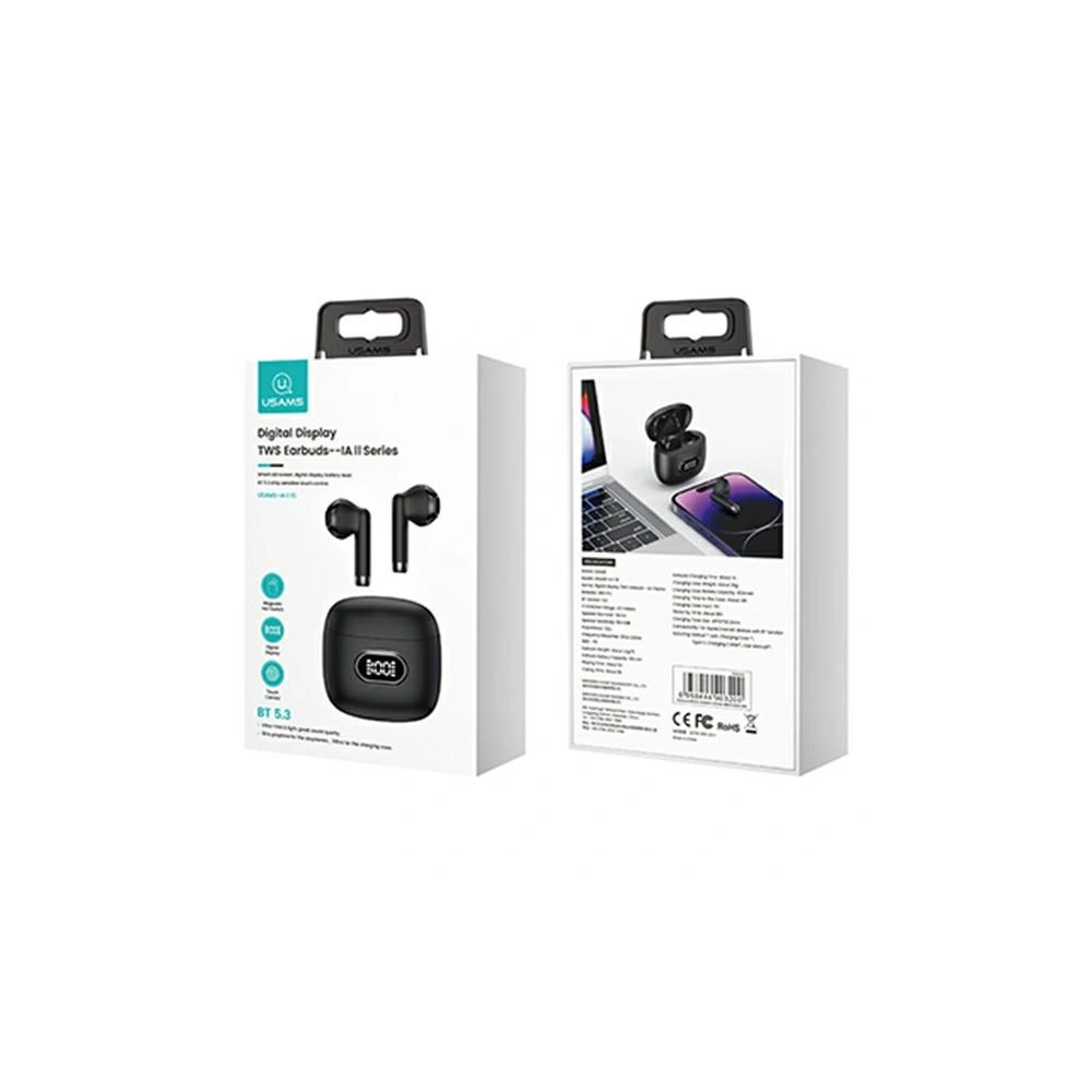 Hurtownia GSM - Sluchátka TWS USAMS Bluetooth 5.3 IA II série černá/black (USAMS-IAII15) - USA970 - {ean13} - Hurt