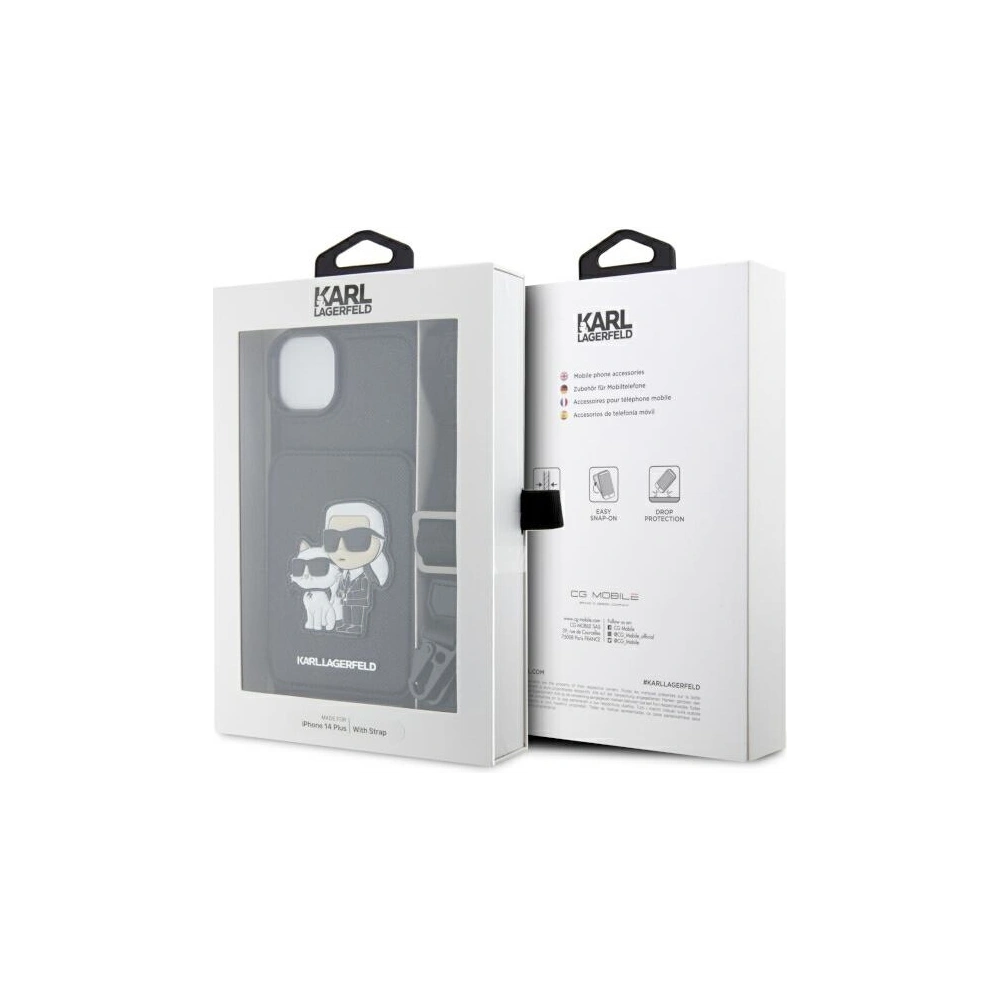 Wholesale Karl Lagerfeld KLHCP14MCSAKCPMK Apple iPhone 14 Plus / 15 Plus hardcase black Crossbody Saffiano Karl & Choupette - KLD1573 - {ean13} - Hurt