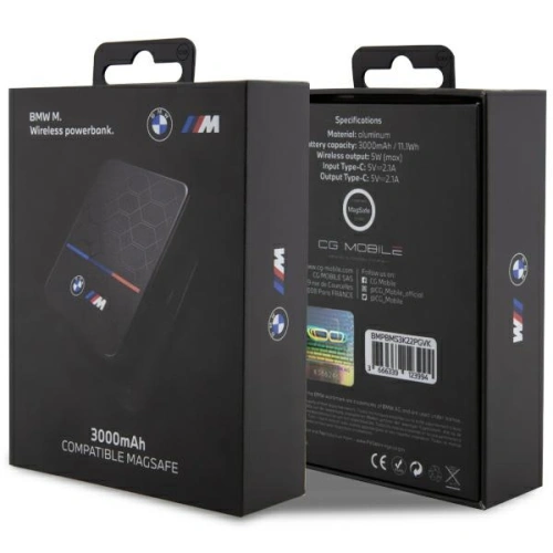 Powerbank bezprzewodowy BMW Powerbank BMPBMS3K22PGVK 5W 3000mAh + kabel czarny/black M Collection MagSafe
