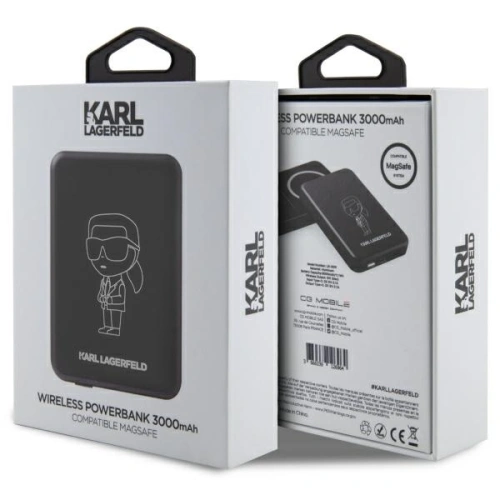 Powerbank bezprzewodowy Karl Lagerfeld KLPBMKIOTTGK 5W 3000mAh czarny/black Ikonik MagSafe