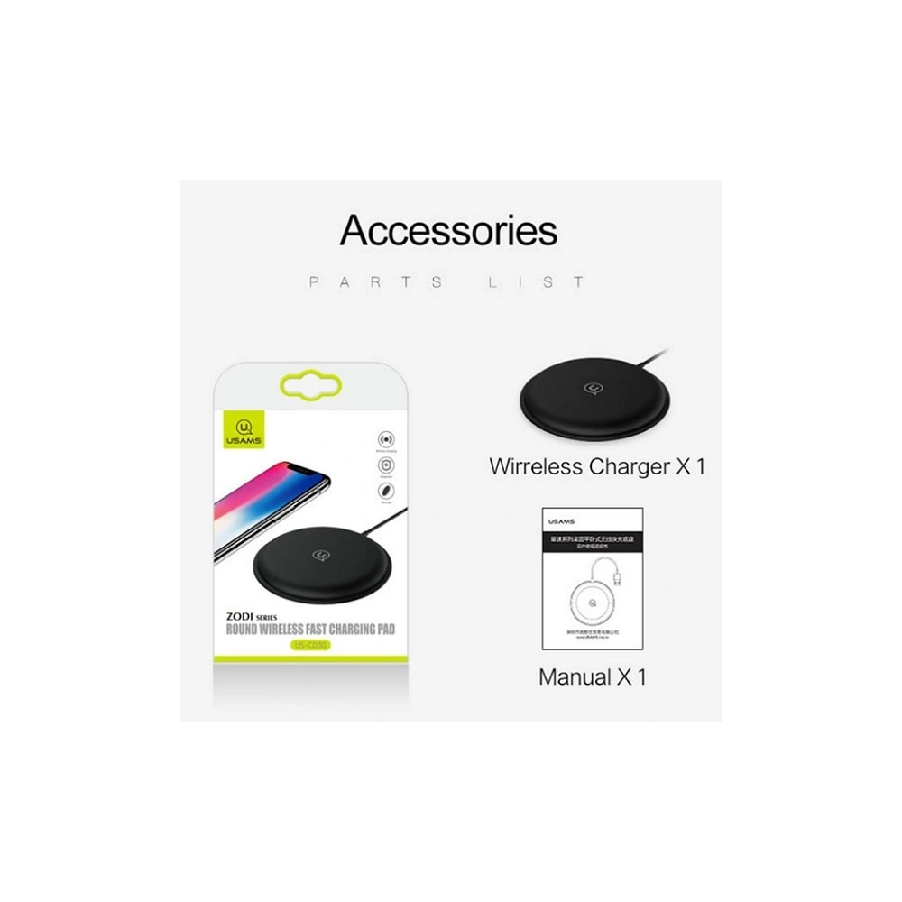 Hurtownia GSM - Încărcător wireless USAMS Fast Zodi Series negru (US-CD30) - USA975 - {ean13} - Hurt