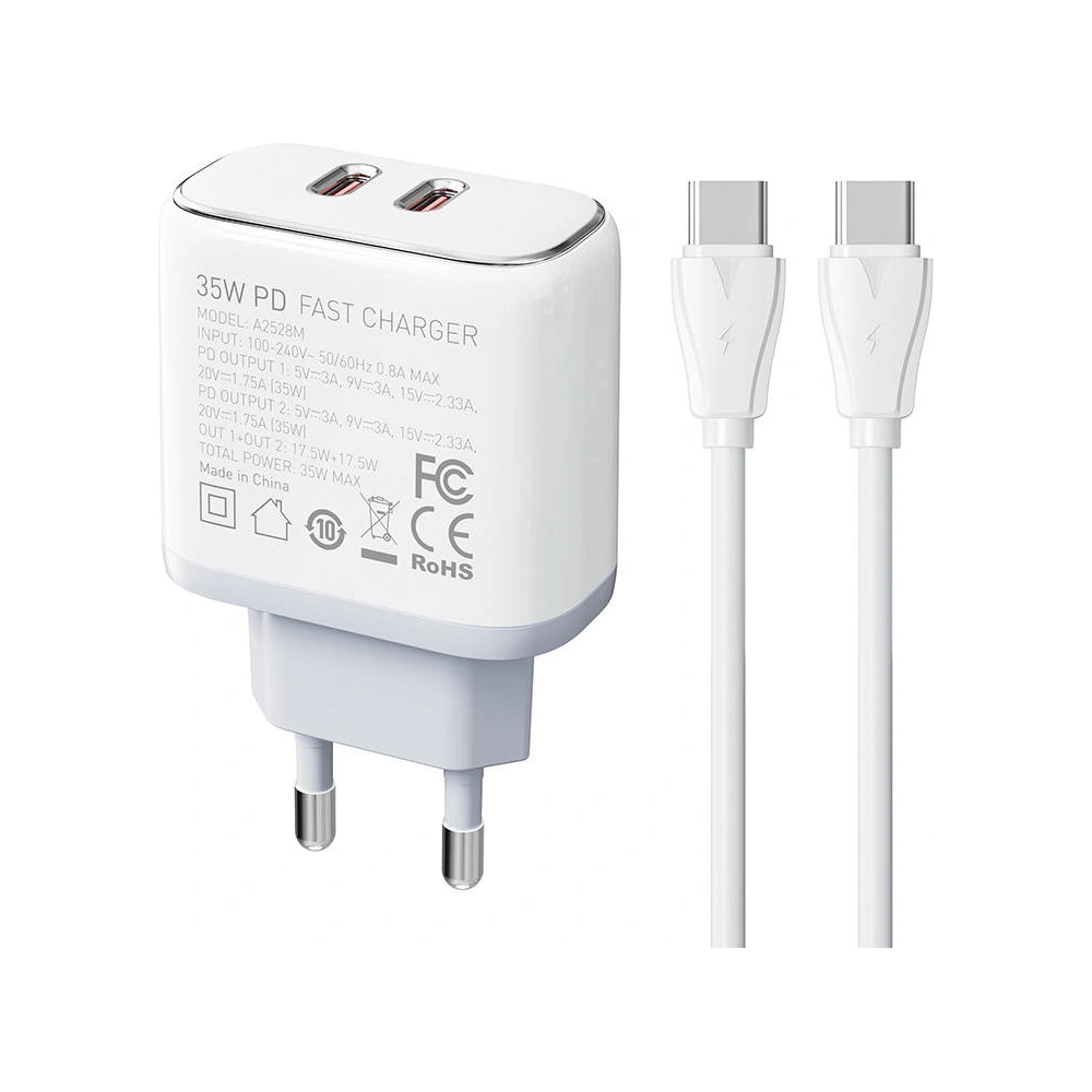 Hurtownia GSM - Hálózati töltő LDNIO A2528C 2xUSB-C 35W + USB-C/USB-C kábel - LDN446 - {ean13} - Hurt