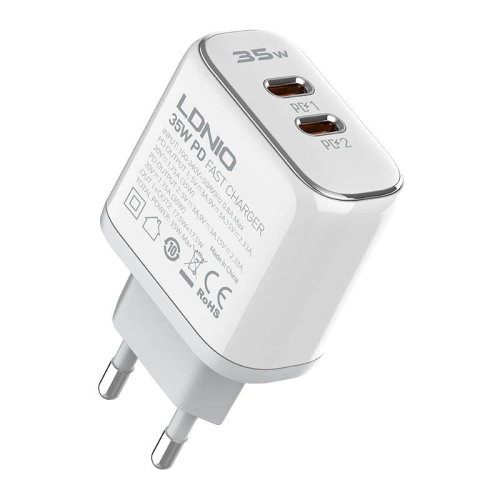Ładowarka sieciowa LDNIO A2528C 2xUSB-C 35W + kabel USB-C/USB-C