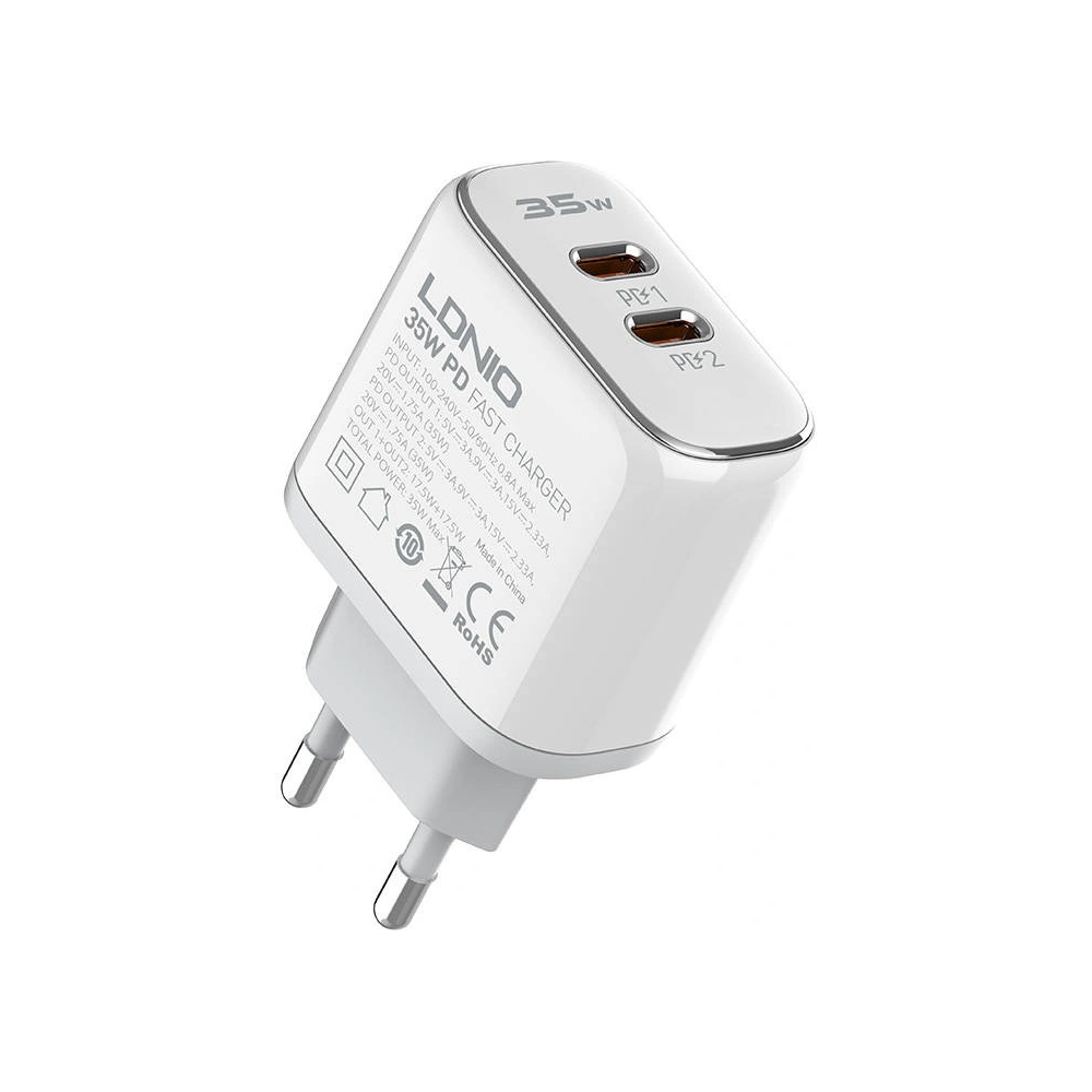 Hurtownia GSM - Hálózati töltő LDNIO A2528C 2xUSB-C 35W + USB-C/USB-C kábel - LDN446 - {ean13} - Hurt