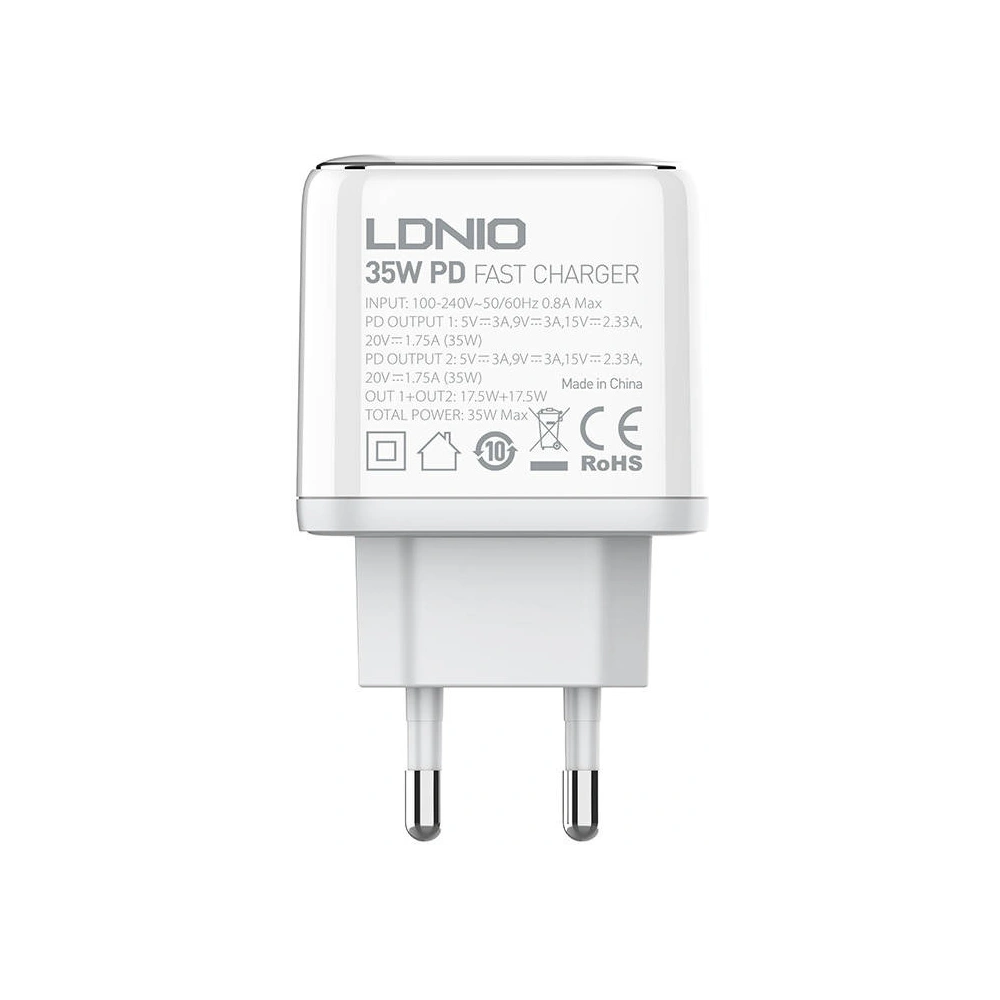 Hurtownia GSM - Hálózati töltő LDNIO A2528C 2xUSB-C 35W + USB-C/USB-C kábel - LDN446 - {ean13} - Hurt