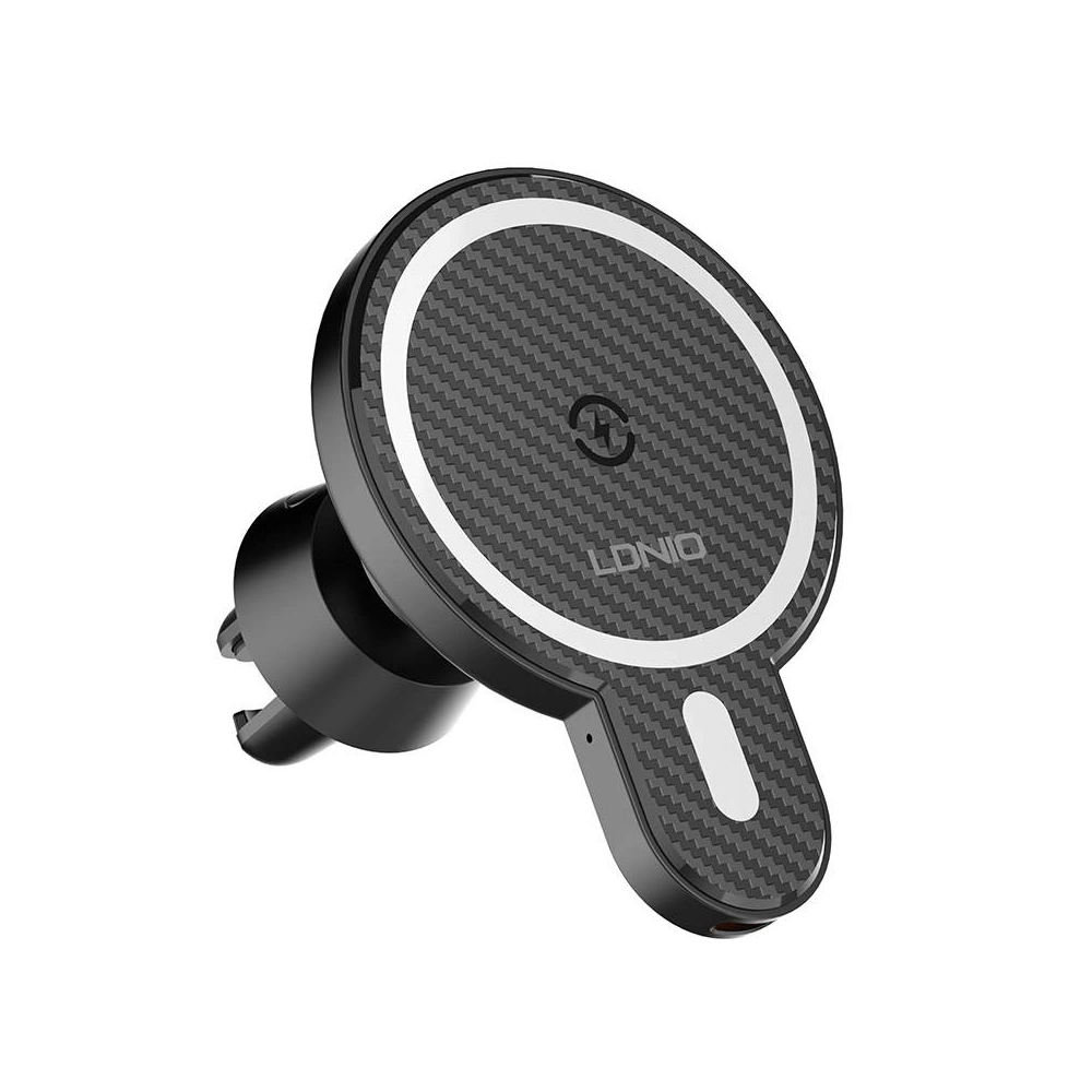 Hurtownia GSM - Suport auto cu încărcător wireless LDNIO MA20 + inel metalic (negru) - LDN450 - {ean13} - Hurt