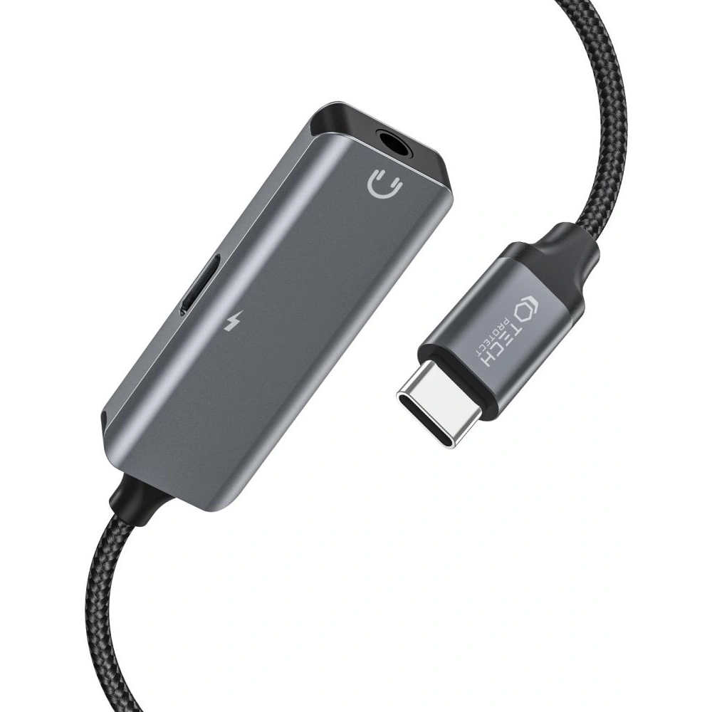 Hurtownia GSM - Adaptér Tech-Protect Ultraboost USB-C/mini jack 3.5mm + USB-C černý - THP1956 - {ean13} - Hurt
