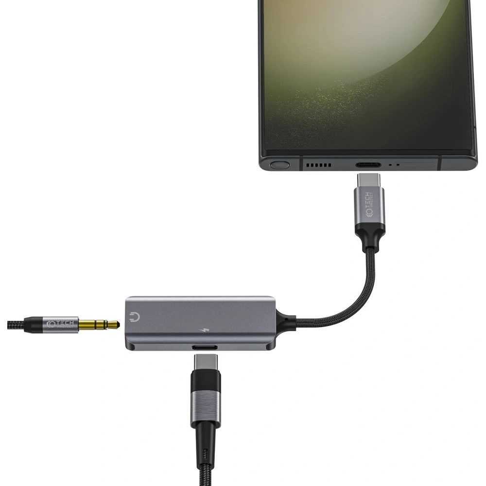 Hurtownia GSM - Adapter Tech-Protect Ultraboost USB-C/mini jack 3.5mm + USB-C Fekete - THP1956 - {ean13} - Hurt