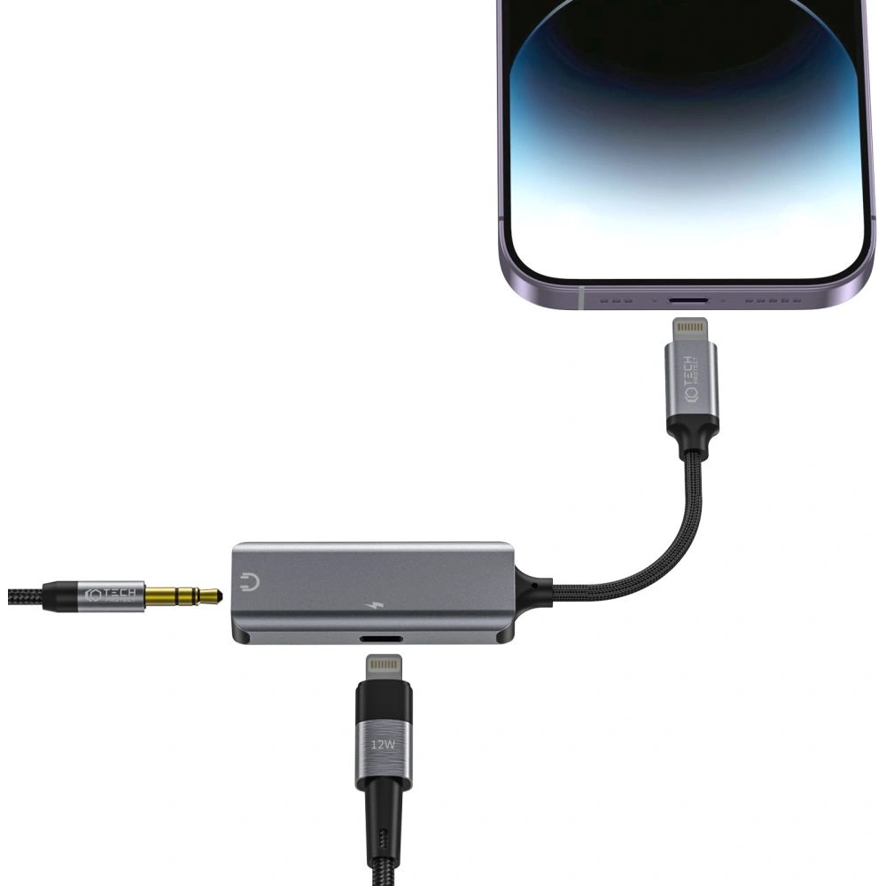 Hurtownia GSM - Adaptér Tech-Protect Ultraboost Lightning/mini jack 3.5mm + Lightning Černý - THP1957 - {ean13} - Hurt