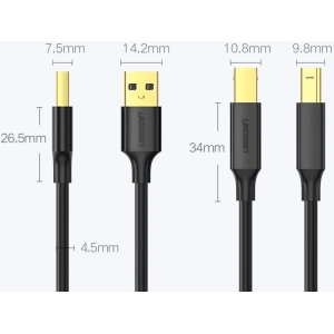 Cablu UGREEN US135 USB-B/USB-C pentru imprimantă 480 Mbps 1,5 m negru