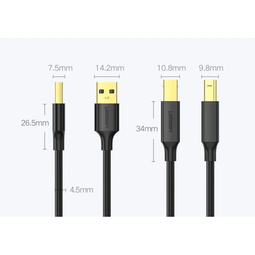 Kabel UGREEN US135 USB-B/USB-C do drukarki 480 Mbps 1,5 m czarny