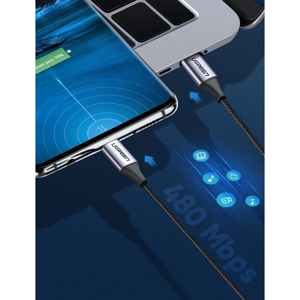 Hurtownia GSM - Kabel UGREEN US261 USB-C/USB-C Quick Charge 480 Mbps 60W 3A 1 m černobílý - UGR1612 - {ean13} - Hurt