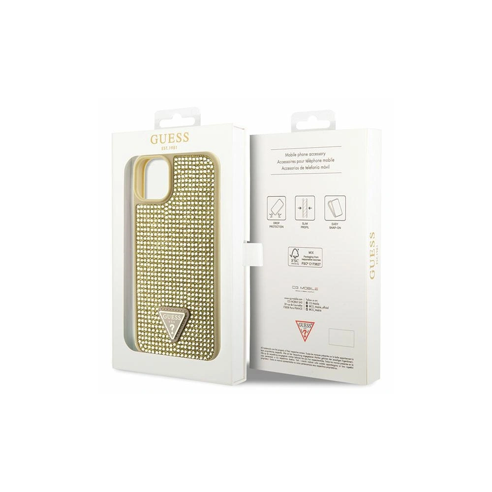 Hurtownia GSM - Etui Guess GUHCP14SHDGTPD Apple iPhone 14 auriu/hardcase cu cristale rhinestone în formă de triunghi - GUE2596 - {ean13} - Hurt
